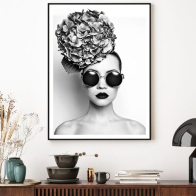 Girl with Floral Headdress B&W Home Decor Premium Quality Poster Print Choose Your Sizes