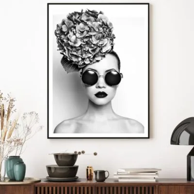 Girl with Floral Headdress B&W Home Decor Premium Quality Poster Print Choose Your Sizes