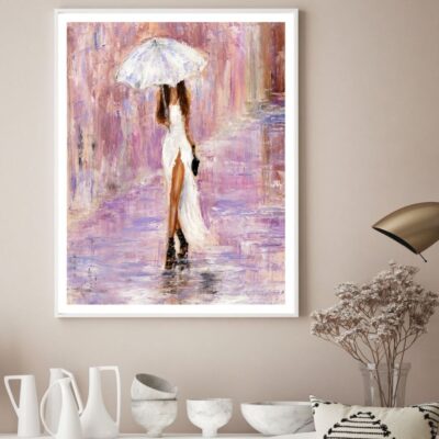 Girl with Umbrella Oil Painting Home Decor Premium Quality Poster Print Choose Your Sizes