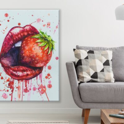 Strawberry on Lips Watercolor Art Print 100% Australian Made