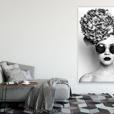 Girl with Floral Headdress B&W Paint Print 100% Australian Made