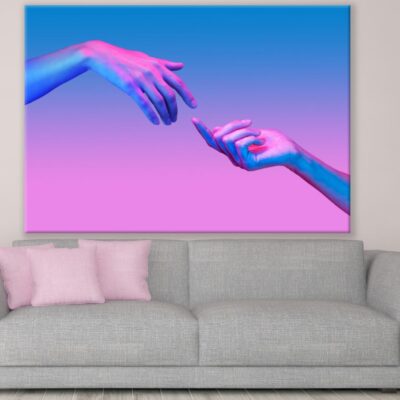 Hands with Blue & Pink Background Print 100% Australian Made