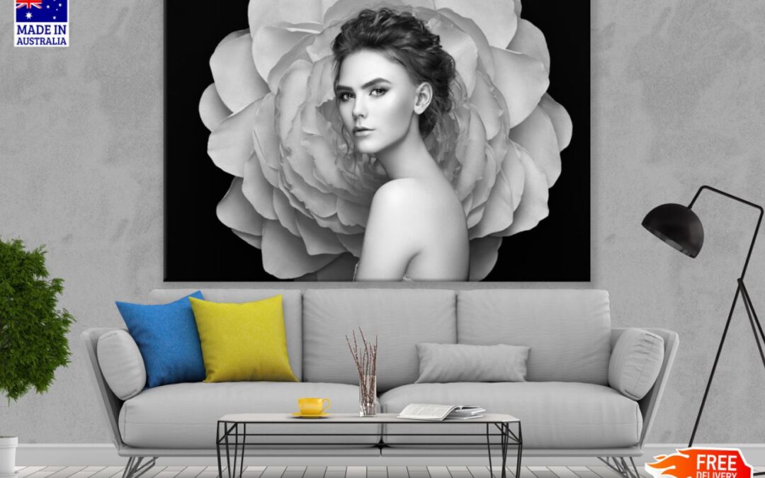 Girl Portrait & Flower B&W View Print 100% Australian Made