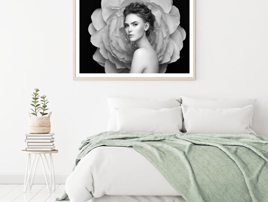 Girl Portrait & Flower B&W View Home Decor Premium Quality Poster Print Choose Your Sizes