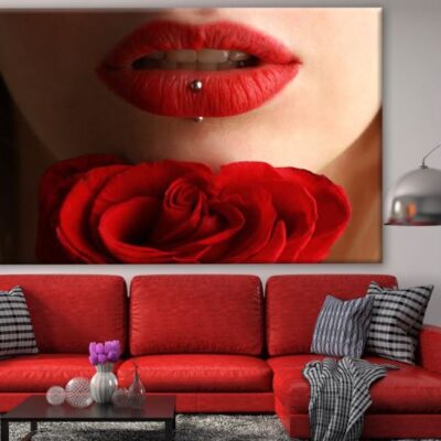 Red Lips & Red Flower Closeup Photograph Print 100% Australian Made