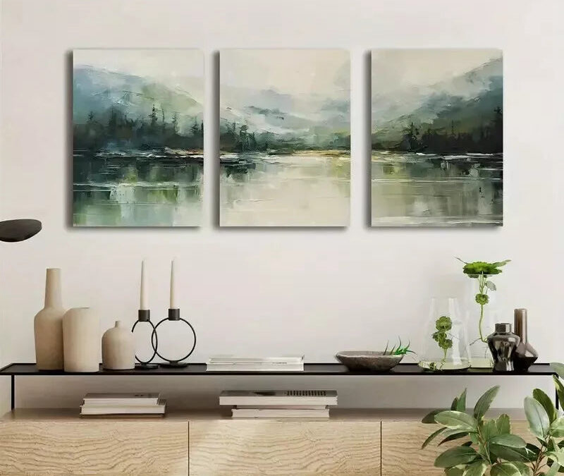 3pcs Mountain Forest & Lake Abstract Canvas Framed 40x60cm – High Quality Print 100% Australian Made Wall Canvas Ready to Hang