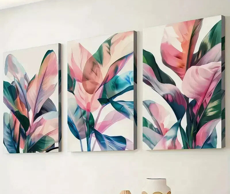 3pcs Modern Abstract Painting Of Plant Leaves Canvas Framed 40x60cm – High Quality Print 100% Australian Made Wall Canvas Ready to Hang