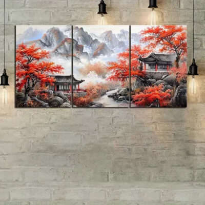 3pcs Oil Painting Chinese Style Canvas Framed 40x60cm - High Quality Print 100% Australian Made Wall Canvas Ready to Hang