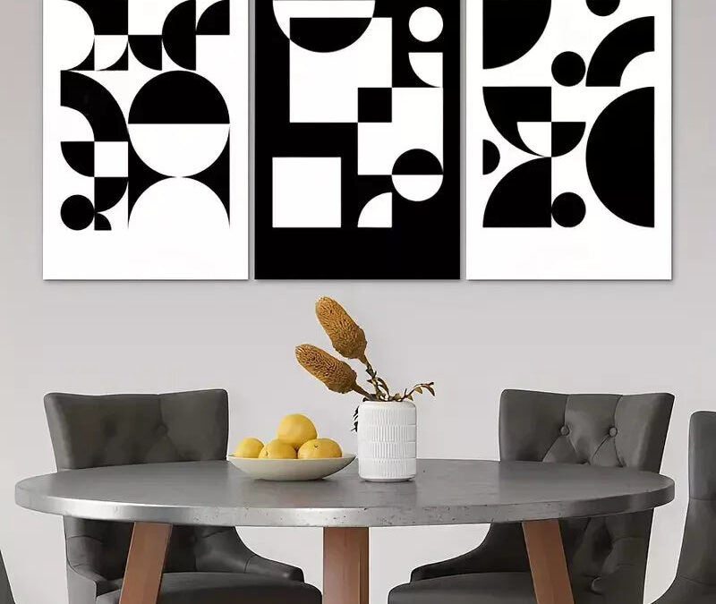 3pcs White & Black Abstract Canvas Framed 40x60cm – High Quality Print 100% Australian Made Wall Canvas Ready to Hang
