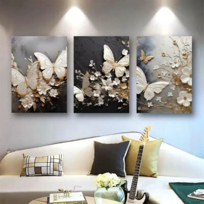 3pcs Butterfly Abstract Art Canvas Framed 40x60cm - High Quality Print 100% Australian Made Wall Canvas Ready to Hang