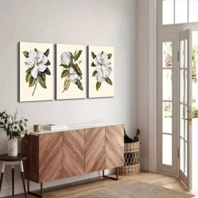 3pcs Maglia Flower Print Canvas Framed 40x60cm - High Quality Print 100% Australian Made Wall Canvas Ready to Hang