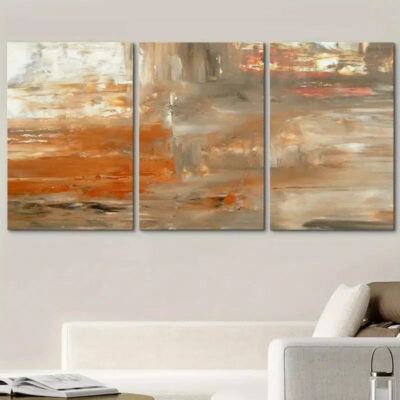 3pcs Gray& Orange Paint Smudge Strokes Abstract Canvas Framed 40x60cm - High Quality Print 100% Australian Made Wall Canvas Ready to Hang