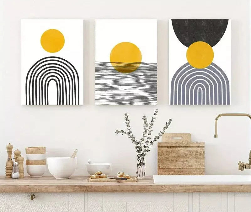 3pcs Mustard Yellow and Black Abstract Canvas Framed 40x60cm – High Quality Print 100% Australian Made Wall Canvas Ready to Hang