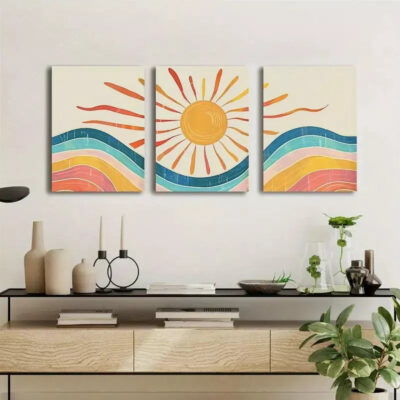 3pcs Mid-Century Abstract Landscape Canvas Framed 40x60cm - High Quality Print 100% Australian Made Wall Canvas Ready to Hang