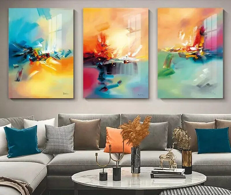 3pcs Colorful Abstract Yellow Pink Art Canvas Framed 40x60cm – High Quality Print 100% Australian Made Wall Canvas Ready to Hang