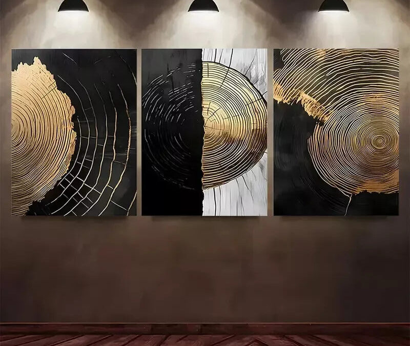 3pcs Tree Ring Abstract Canvas Framed 40x60cm – High Quality Print 100% Australian Made Wall Canvas Ready to Hang