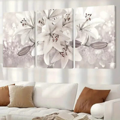 3pcs White Lily Flower Canvas Framed 40x60cm - High Quality Print 100% Australian Made Wall Canvas Ready to Hang