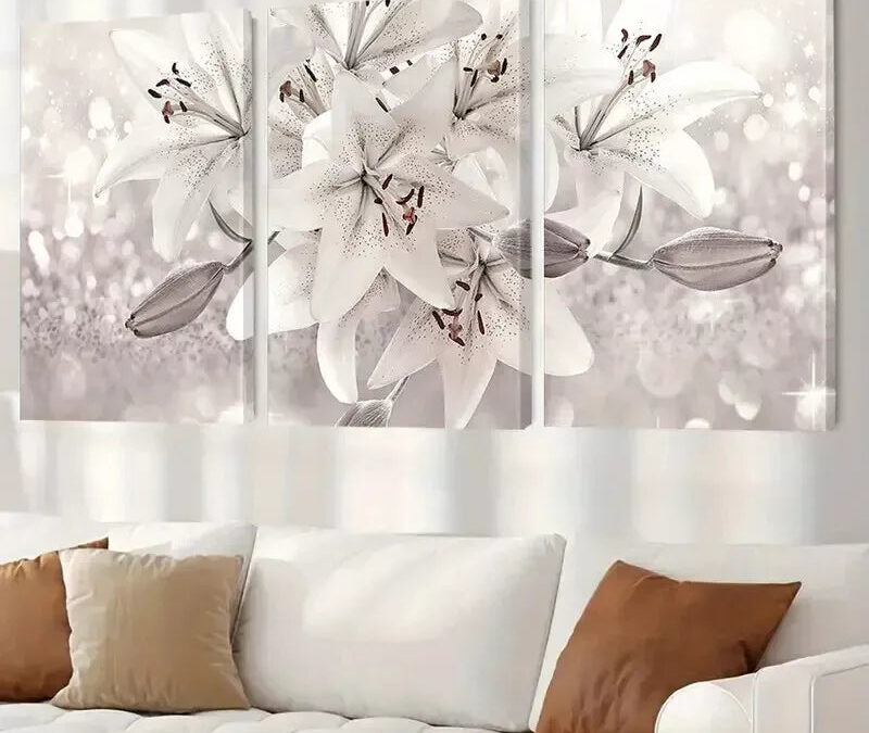 3pcs White Lily Flower Canvas Framed 40x60cm – High Quality Print 100% Australian Made Wall Canvas Ready to Hang