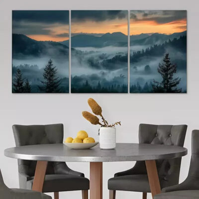 3pcs Sunset & Forest With Mountain Scenery Canvas Framed 40x60cm - High Quality Print 100% Australian Made Wall Canvas Ready to Hang