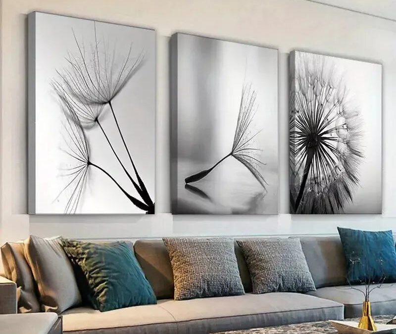 3pcs Dandelion Flower Black & White Canvas Framed 40x60cm – High Quality Print 100% Australian Made Wall Canvas Ready to Hang