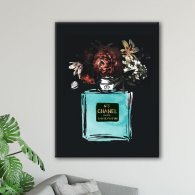 Dark and Teal Fashion Perfume Bottle with Flowers Print 100% Australian Made