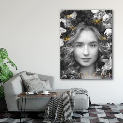 Girl with Gold Butterflies and flowers Gucci Fashion Print 100% Australian Made