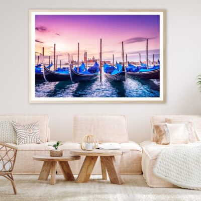 Gondolas Lined Up in The Water at Sunset Home Decor Premium Quality Poster Print Choose Your Sizes