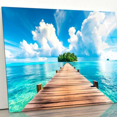 Wooden Pier to An Island in Ocean Acrylic Glass Print Tempered Glass Wall Art 100% Made in Australia Ready to Hang