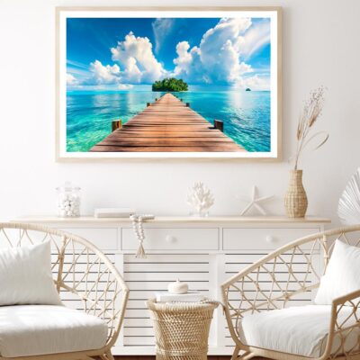 Wooden Pier to An Island in Ocean Home Decor Premium Quality Poster Print Choose Your Sizes