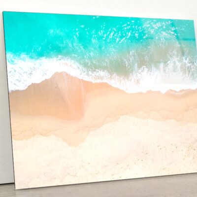 Aerial View Of Sandy Beach and Ocean with Waves Acrylic Glass Print Tempered Glass Wall Art 100% Made in Australia Ready to Hang