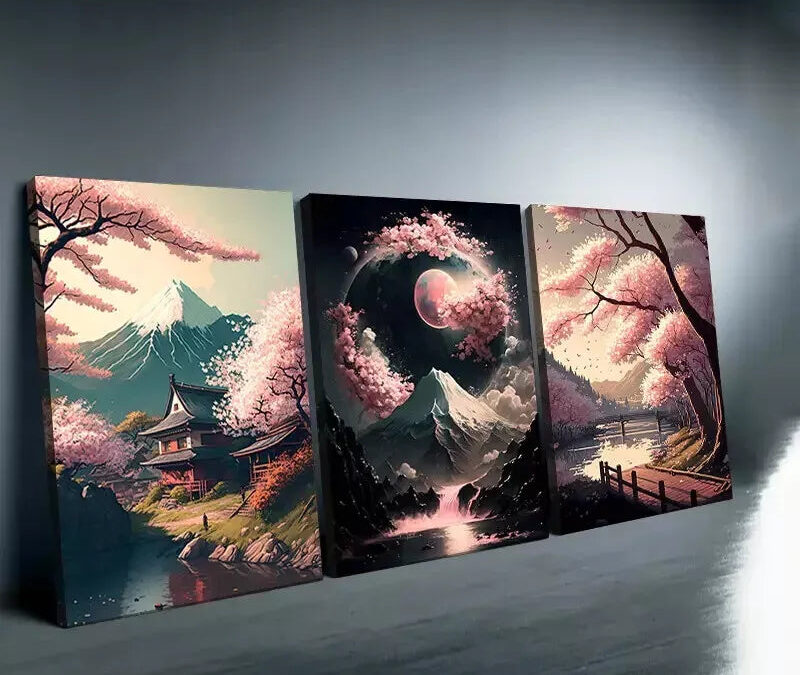 3pcs Sakura Canvas Framed 40x60cm – High Quality Print 100% Australian Made Wall Canvas Ready to Hang