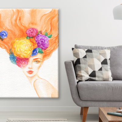 Woman Face Portrait Fashion Illustration Floral Watercolor Painting Print 100% Australian Made