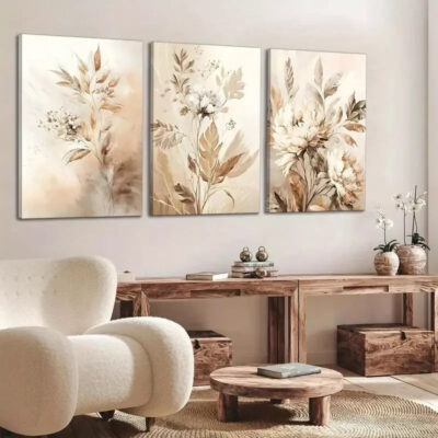 3pcs Neutral Flowers Wildflowers Flowers Plants Canvas Framed 40x60cm - High Quality Print 100% Australian Made Wall Canvas Ready to Hang