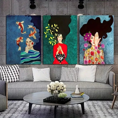 3pcs Vibrant Abstract Woman Wall Art Set Canvas Framed 40x60cm - High Quality Print 100% Australian Made Wall Canvas Ready to Hang