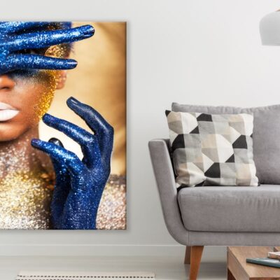 Colourful Blue Gold Makeup Girl Portrait Print 100% Australian Made