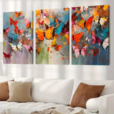 3pcs Colorful Abstract Butterfly Painting Wall Art Set Canvas Framed 40x60cm - High Quality Print 100% Australian Made Wall Canvas Ready to Hang