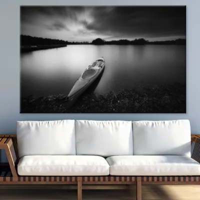 Boat on Lake & Sky View B&W Photograph Print 100% Australian Made