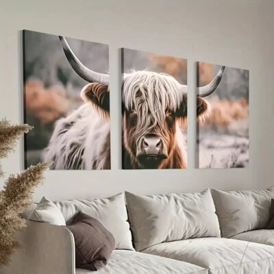 3pcs Highland Cow Canvas Framed 40x60cm - High Quality Print 100% Australian Made Wall Canvas Ready to Hang