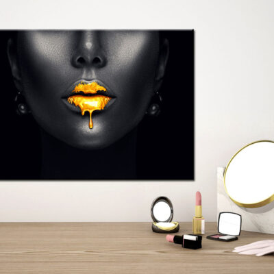 Black and white Girl Gold Lips Stunning Print 100% Australian Made