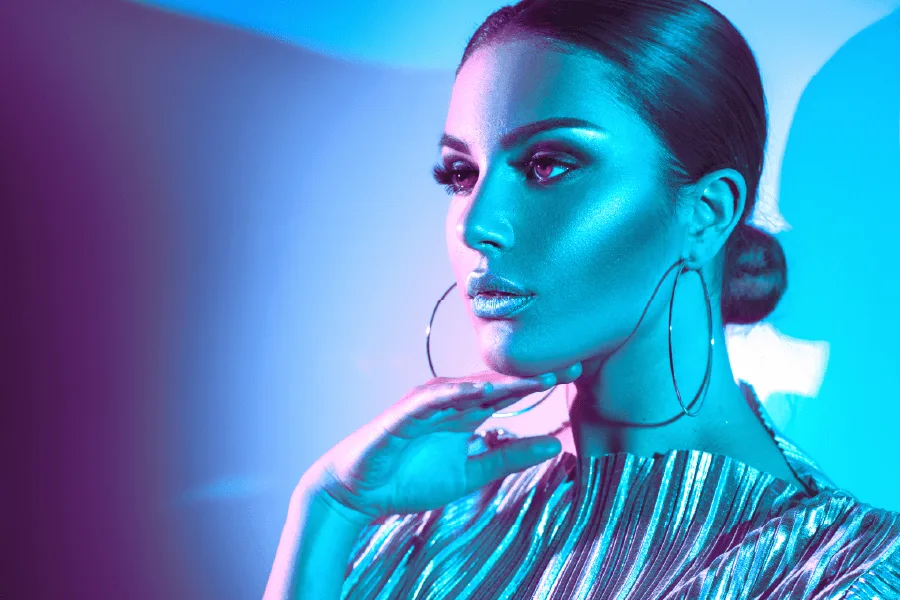 Model Woman in Colorful Lights Photograph Print 100% Australian Made - Image 3