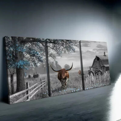 3pcs Highland Cow Wall Art Farmhouse Canvas Framed 40x60cm - High Quality Print 100% Australian Made Wall Canvas Ready to Hang