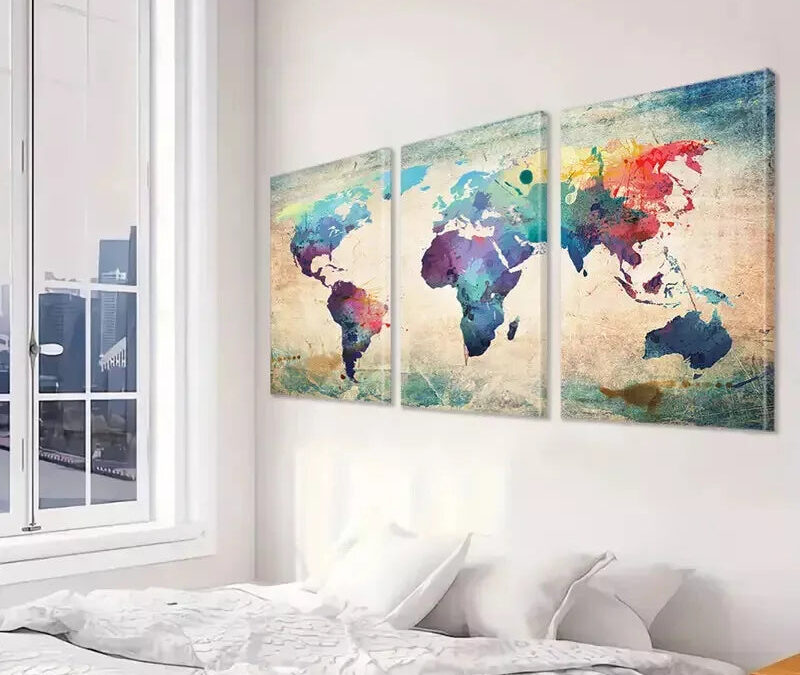 3pcs Colorful World Map Canvas Framed 40x60cm – High Quality Print 100% Australian Made Wall Canvas Ready to Hang