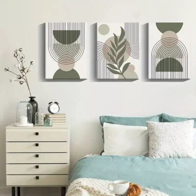 3pcs Green Sage Boho Art Canvas Framed 40x60cm - High Quality Print 100% Australian Made Wall Canvas Ready to Hang