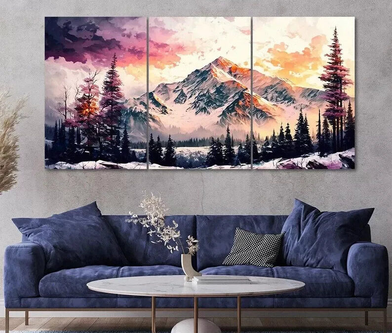 3 Piece Abstract Snow Mountain Forest Painting Style Art Canvas Framed 40x60cm – High Quality Print 100% Australian Made Wall Canvas Ready to Hang
