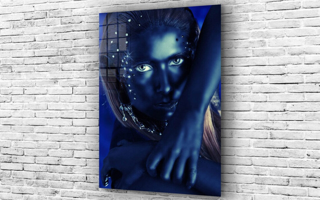 Fashion Blue Woman View Print Tempered Glass Wall Art 100% Made in Australia Ready to Hang
