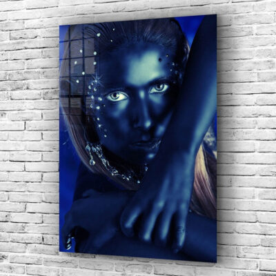 Fashion Blue Woman View Print Tempered Glass Wall Art 100% Made in Australia Ready to Hang