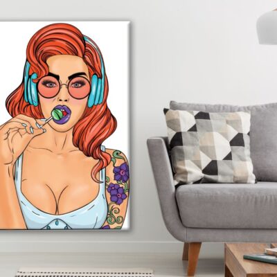Stylish Girl with a lollipop Painting Print 100% Australian Made