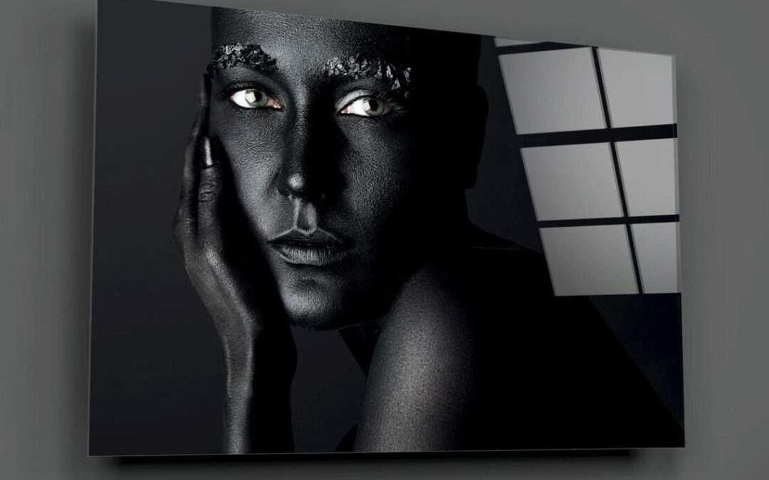 Woman in Black Closeup Print Tempered Glass Wall Art 100% Made in Australia Ready to Hang