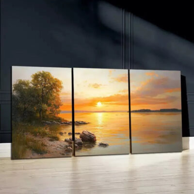 3pcs Sunset Lake Canvas Framed 40x60cm - High Quality Print 100% Australian Made Wall Canvas Ready to Hang
