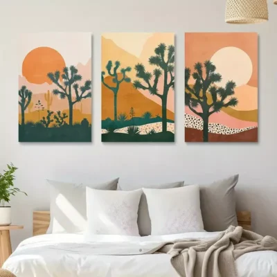 3pcs Joshua Tree Art Print Large Bohemian Canvas Framed 40x60cm - High Quality Print 100% Australian Made Wall Canvas Ready to Hang